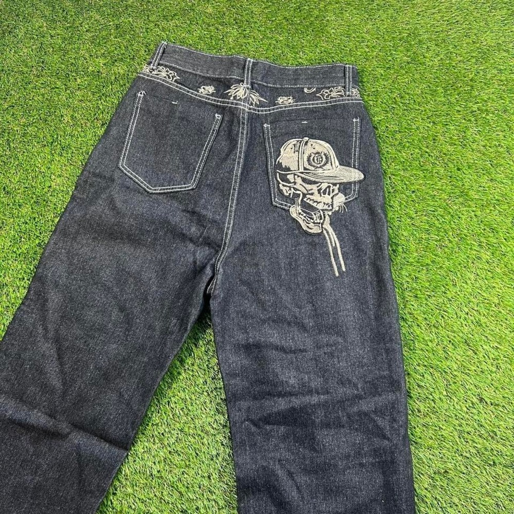 American New Skull Embroidery Casual Baggy Jeans Women Y2K Streetwear size 30
